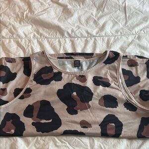 SHEIN Taupe Leopard Cold Shoulder Top with Black Spots